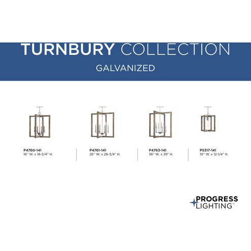 Turnbury 4 Light 16 inch Galvanized Chandelier Ceiling Light, Design Series
